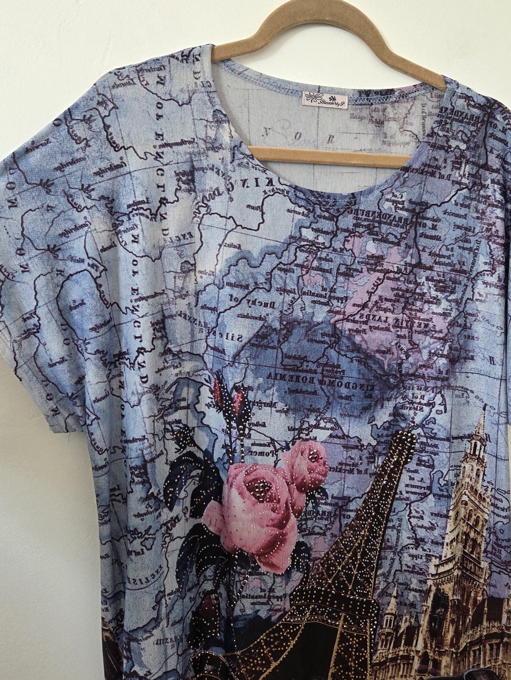 Blossom By P French Theme Tunic Top Travel France Atlas Artsy England Abstract L - Picture 2 of 12